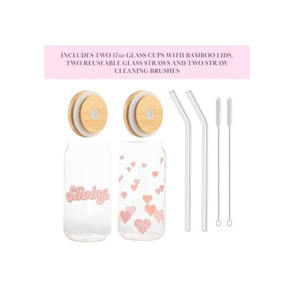 Glass Tumblers Set with Kawaii Decals, Includes Bamboo Lids, Reusable Glass - Picture 4 of 4